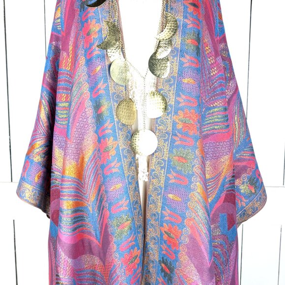 Metallic feather pashmina reversible kimono cover up - Picture 3 of 7